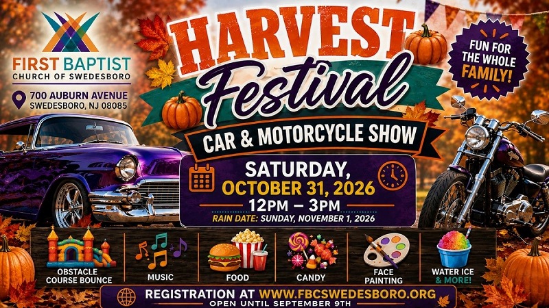 Flyer for First Baptist Church of Swedesboro Harvest Festival Car & Motorcycle Show