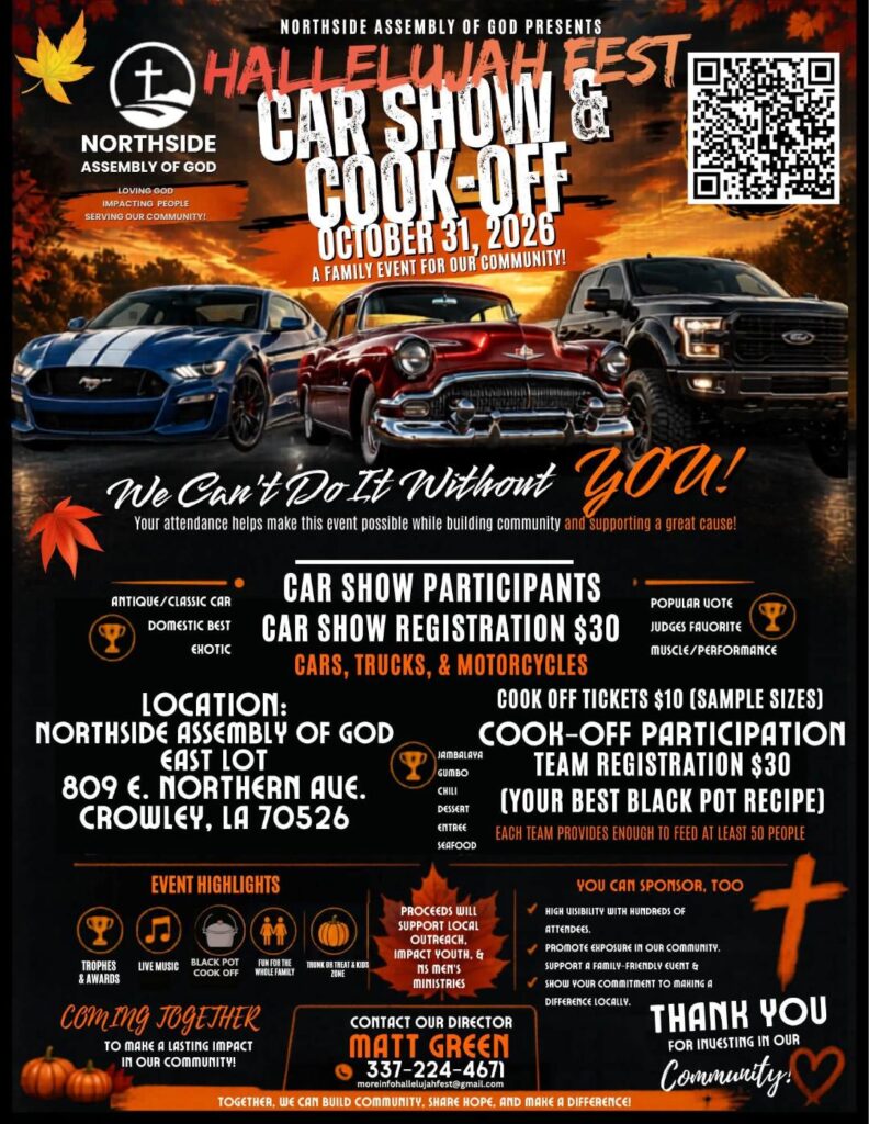 Flyer for Northside Assembly of God Hallelujah Fest Car Show & Cook-Off