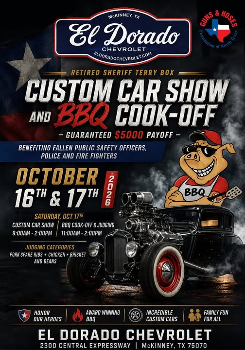 Flyer for Retired Sheriff Terry Box Custom Car Show and BBQ Cook-Off