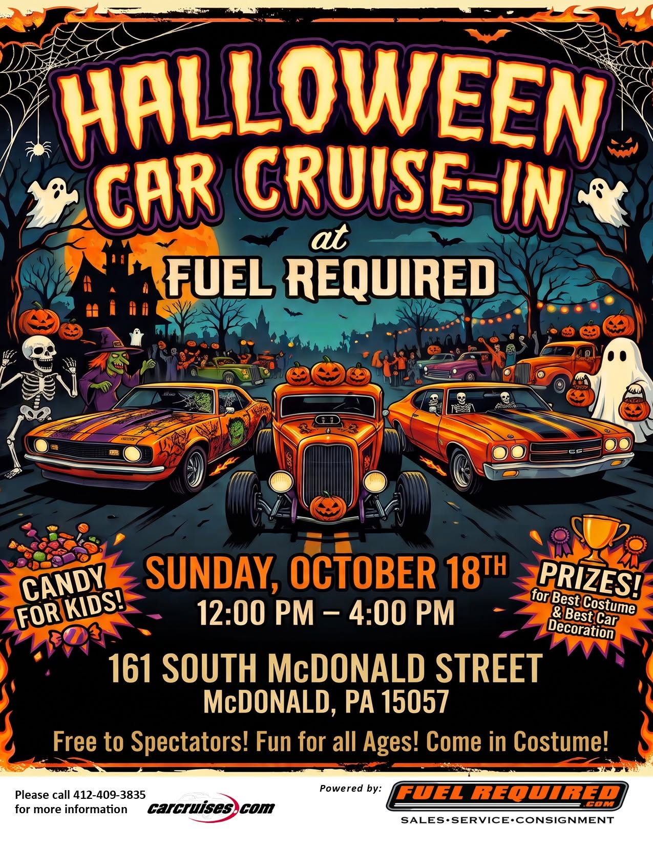Flyer for Halloween Car Cruise-In at Fuel Required