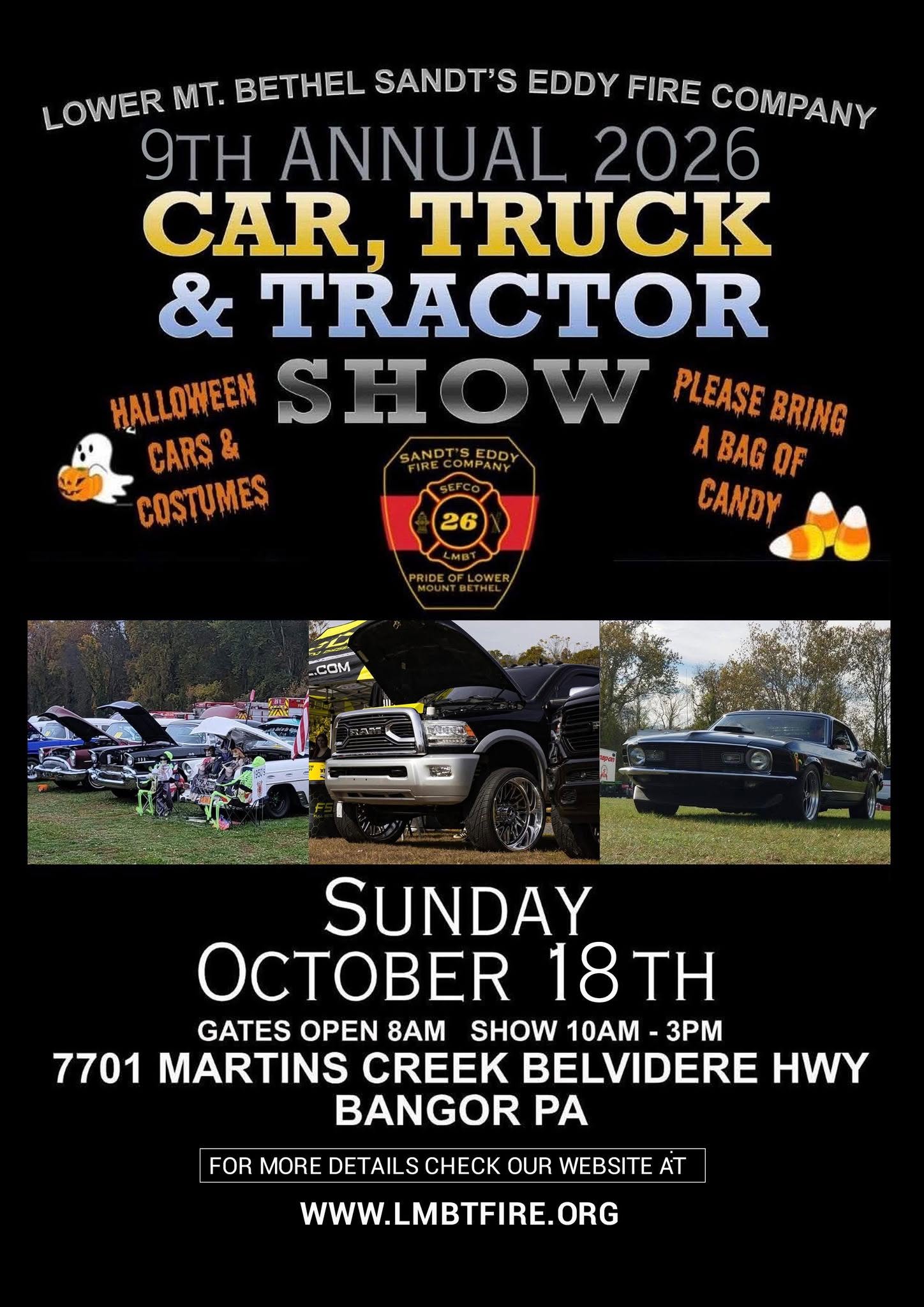 Flyer for Lower Mt. Bethel Sandt's Eddy Fire Company 9th Annual Car, Truck & Tractor Show