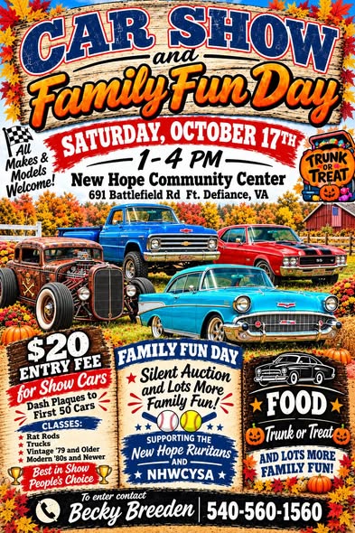 Flyer for New Hope Community Center Car Show and Family Fun Day