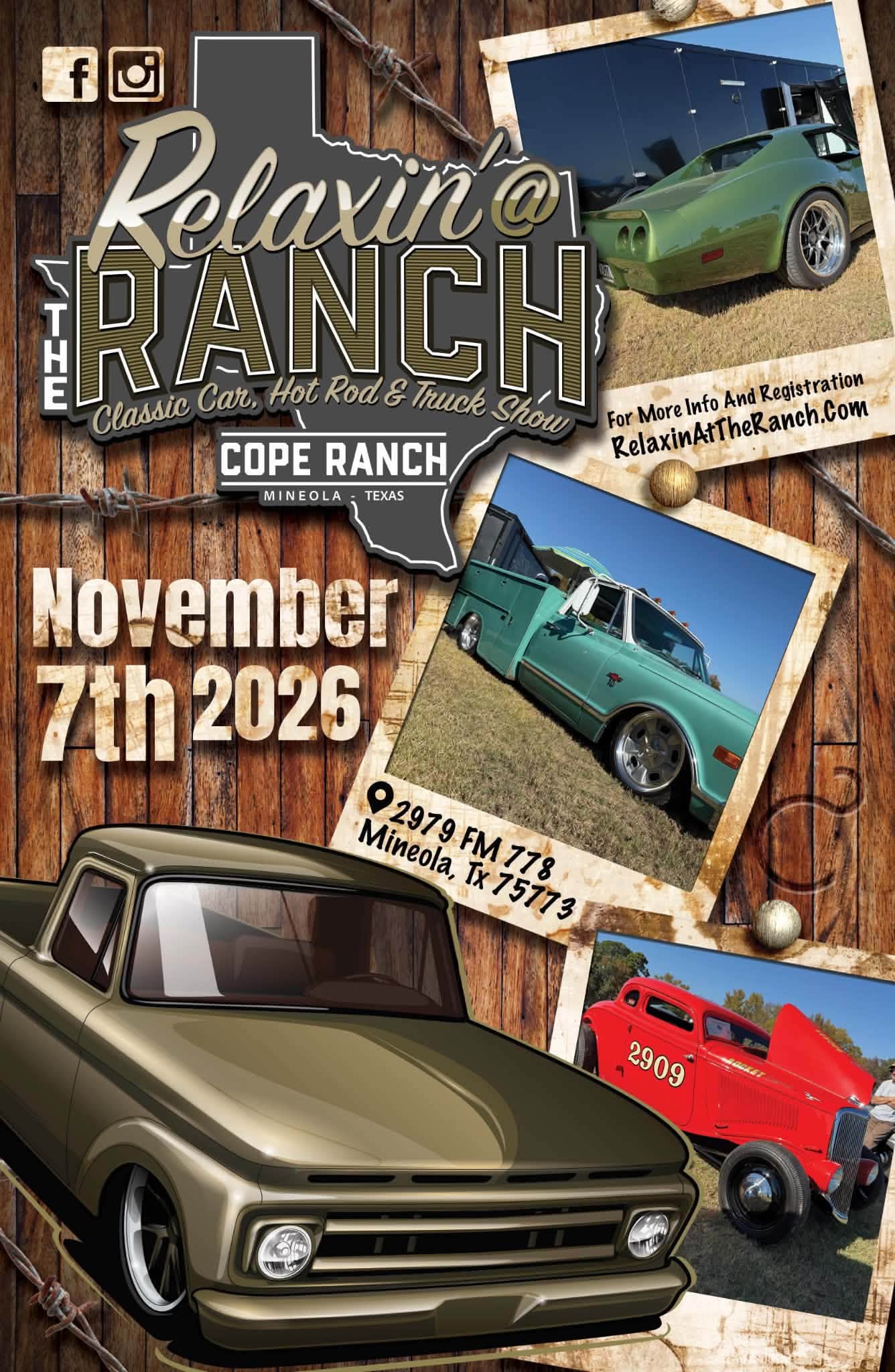 Flyer for Relaxin' At The Ranch Classic Car, Hot Rod & Truck Show