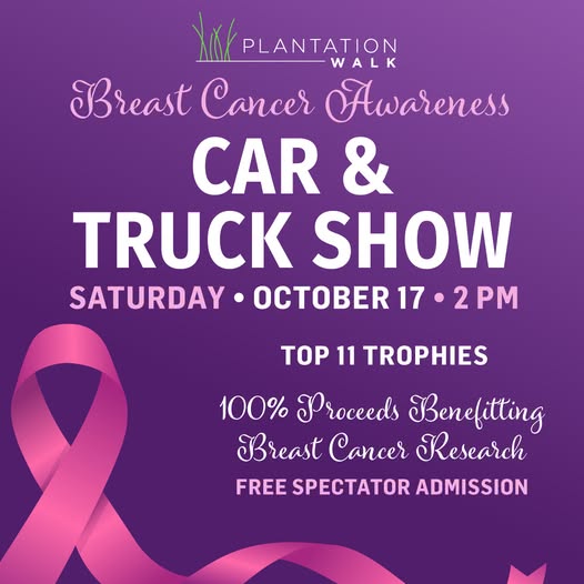 Flyer for Plantation Walk Breast Cancer Awareness Car & Truck Show