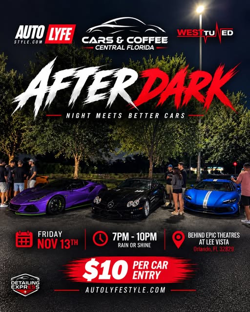 Flyer for Cars & Coffee Central Florida After Dark
