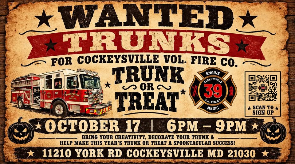 Flyer for Cockeysville Vol. Fire Co. Trunk or Treat