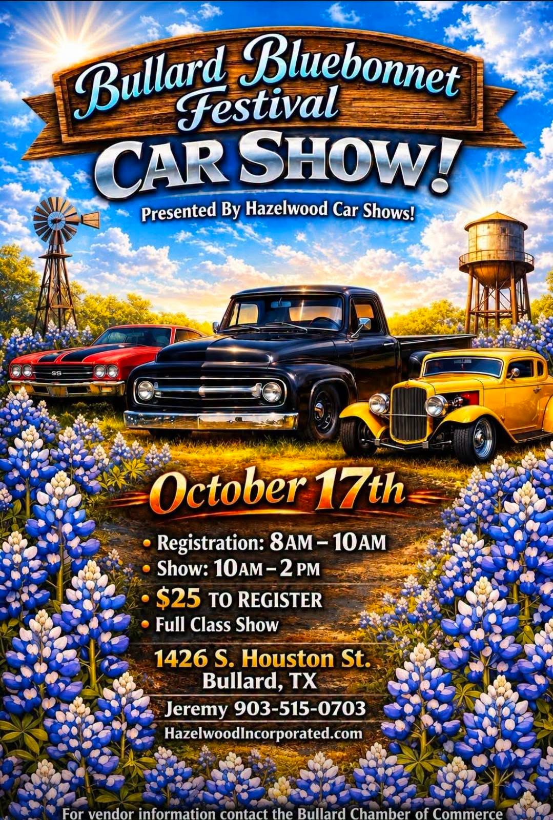 Flyer for Bullard Bluebonnet Festival Car Show