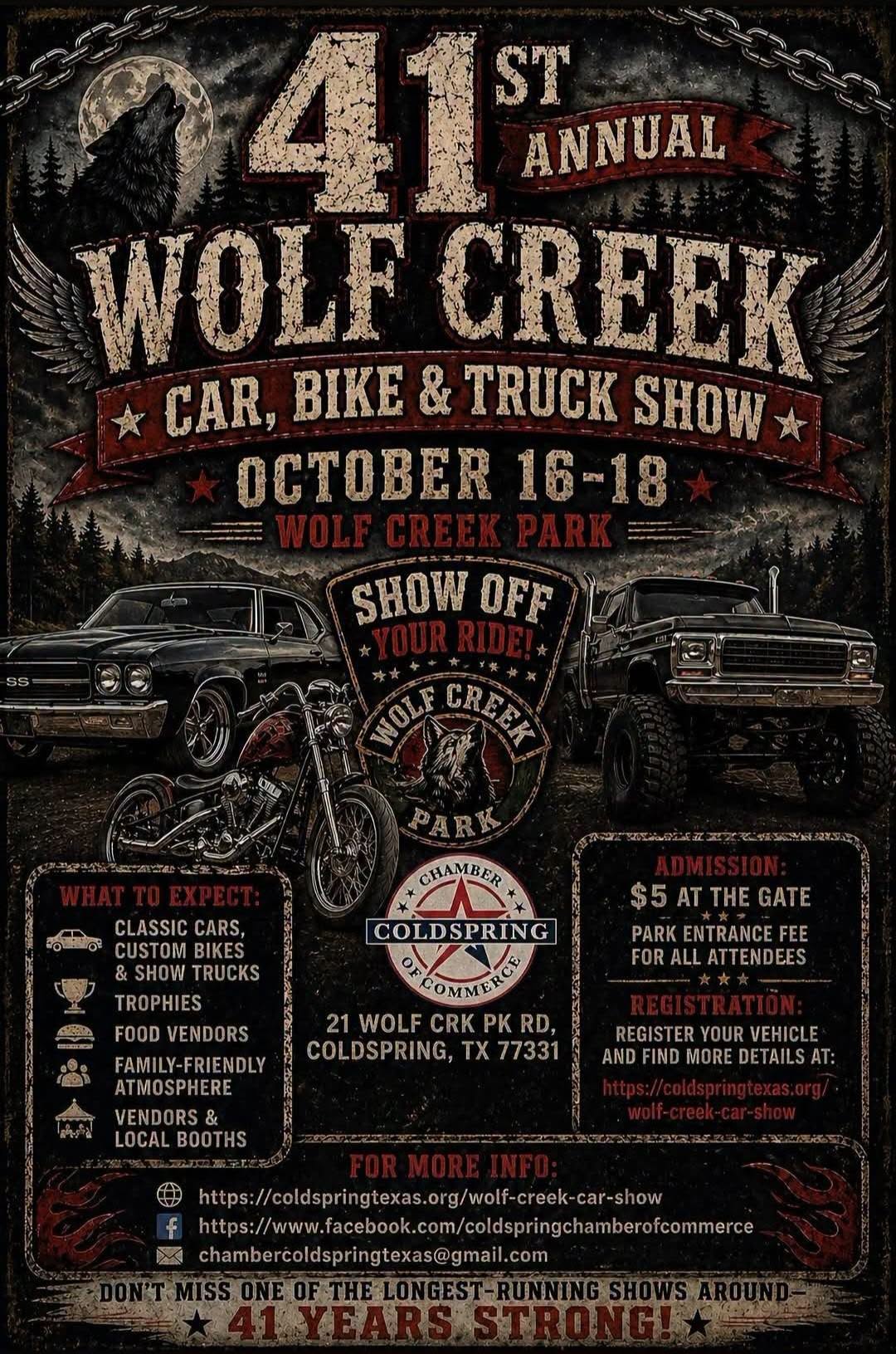 Flyer for 41st Annual Wolf Creek Car, Bike & Truck Show