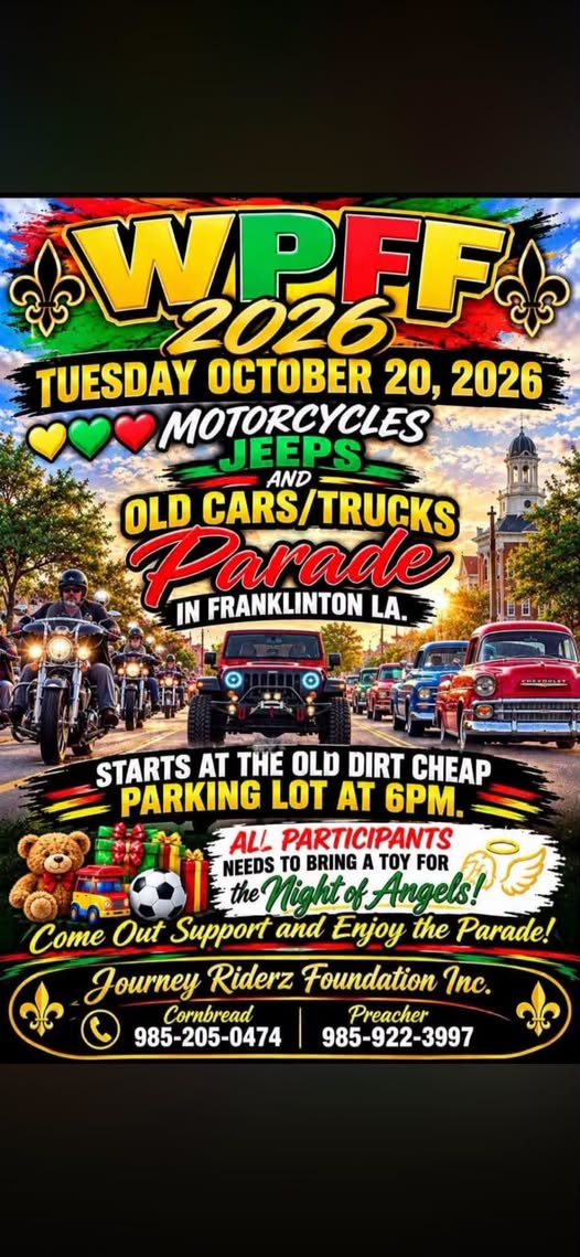 Flyer for WPFF 2026 Motorcycles, Jeeps and Old Cars/Trucks Parade