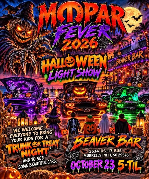 Flyer for Mopar Fever 2026 Halloween Light Show