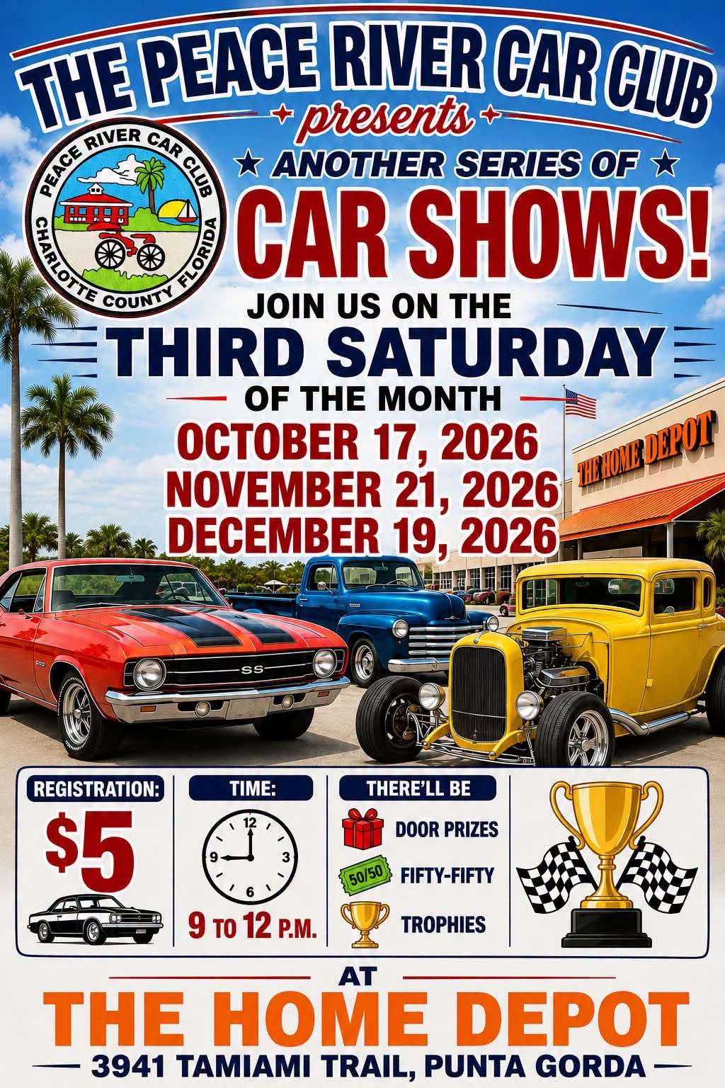 Flyer for Peace River Car Club Car Shows