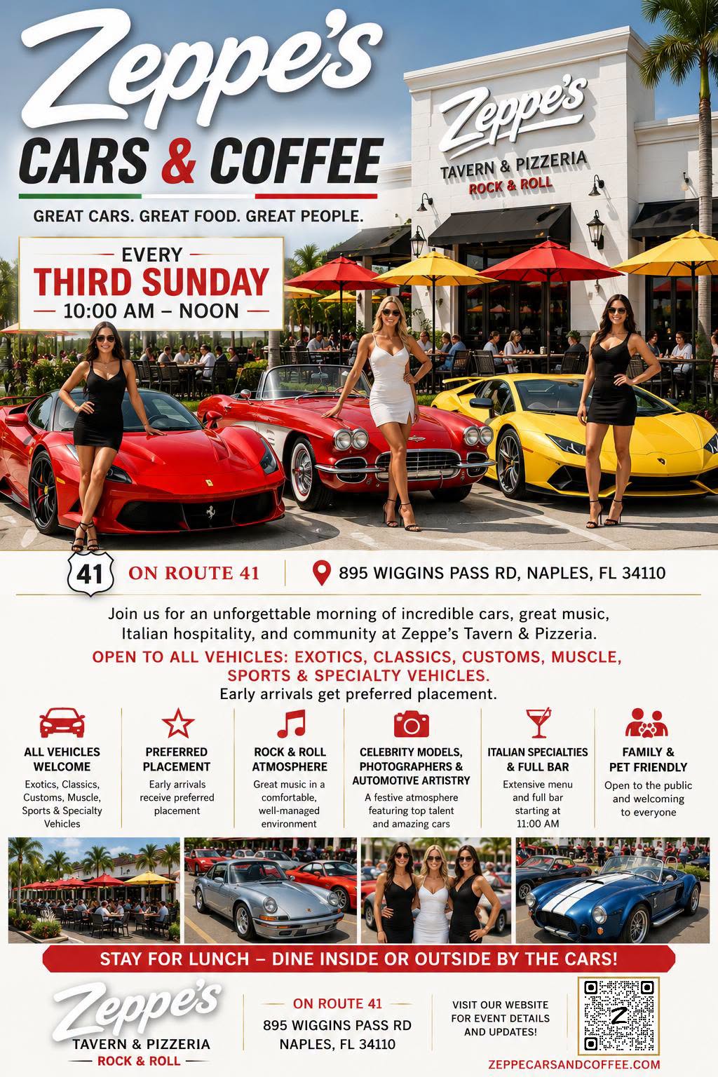 Flyer for Zeppe's Cars & Coffee