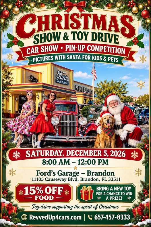 Flyer for Christmas Show & Toy Drive at Ford's Garage - Brandon