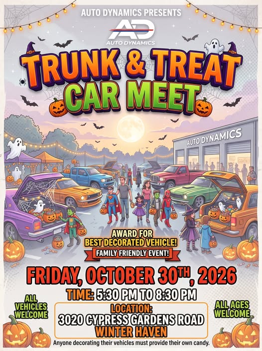 Flyer for Auto Dynamics Trunk & Treat Car Meet
