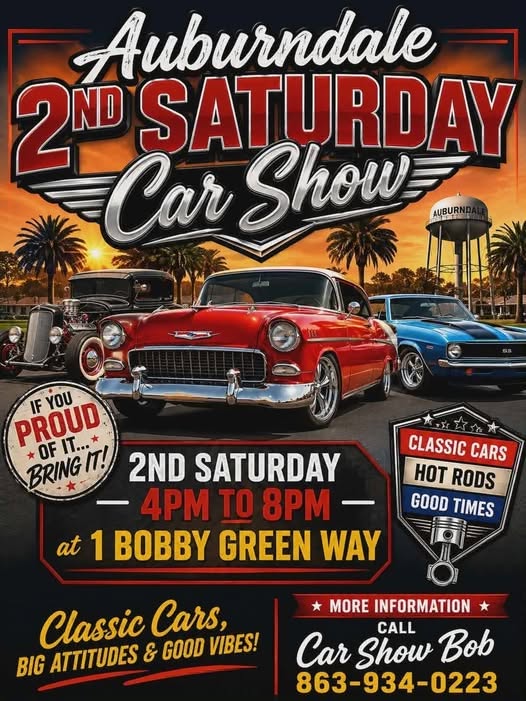 Flyer for Auburndale 2nd Saturday Car Show