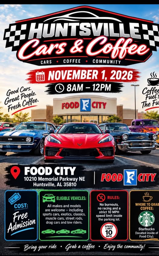 Flyer for Huntsville Cars & Coffee