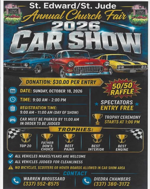 Flyer for St. Edward/St. Jude Annual Church Fair 2026 Car Show