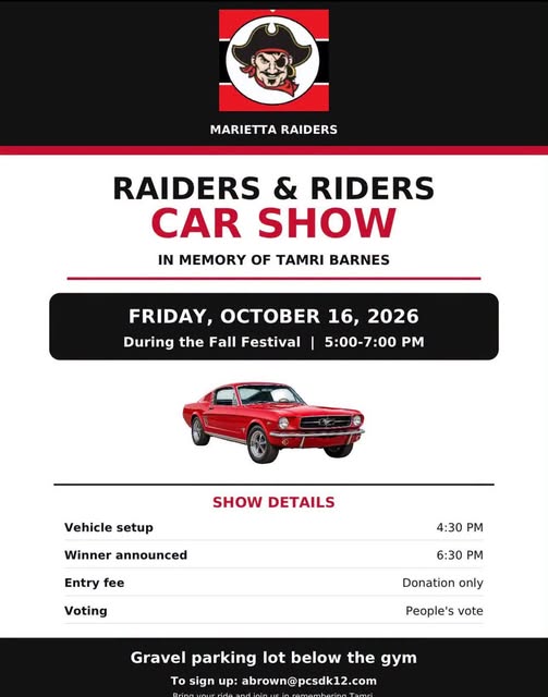 Flyer for Marietta Raiders Raiders & Riders Car Show