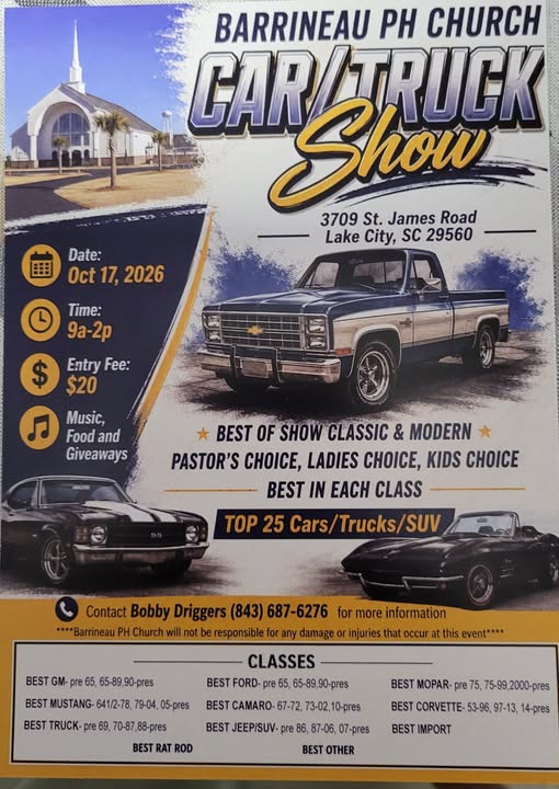 Flyer for Barrineau PH Church Car/Truck Show