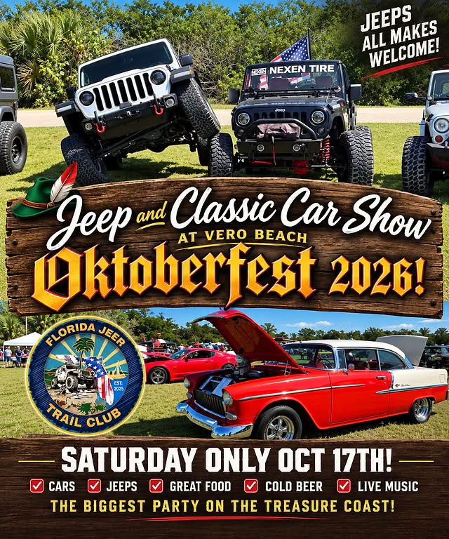 Flyer for Jeep and Classic Car Show at Vero Beach Oktoberfest 2026