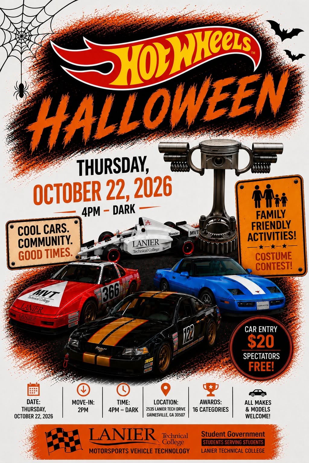 Flyer for Hot Wheels Halloween - Lanier Technical College Motorsports Vehicle Technology