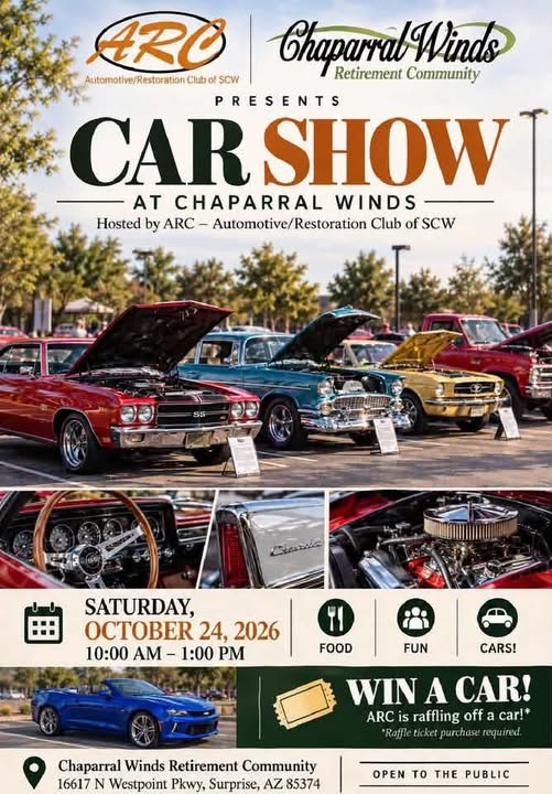 Flyer for Car Show at Chaparral Winds