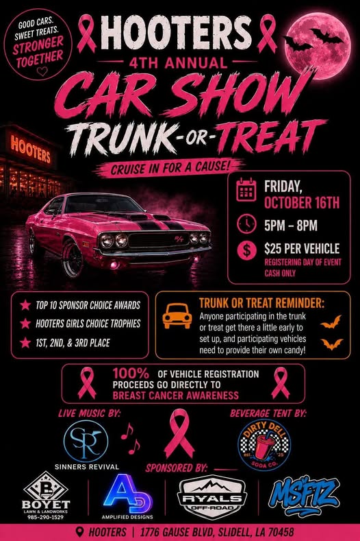 Flyer for Hooters 4th Annual Car Show Trunk-or-Treat