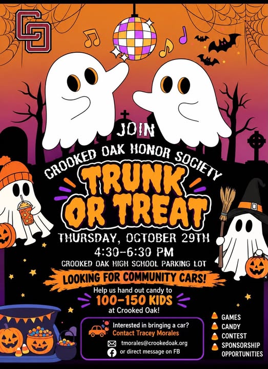 Flyer for Crooked Oak Honor Society Trunk or Treat