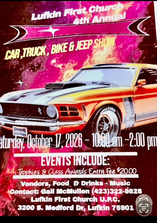 Flyer for Lunkin First Church 4th Annual Car, Truck, Bike & Jeep Show