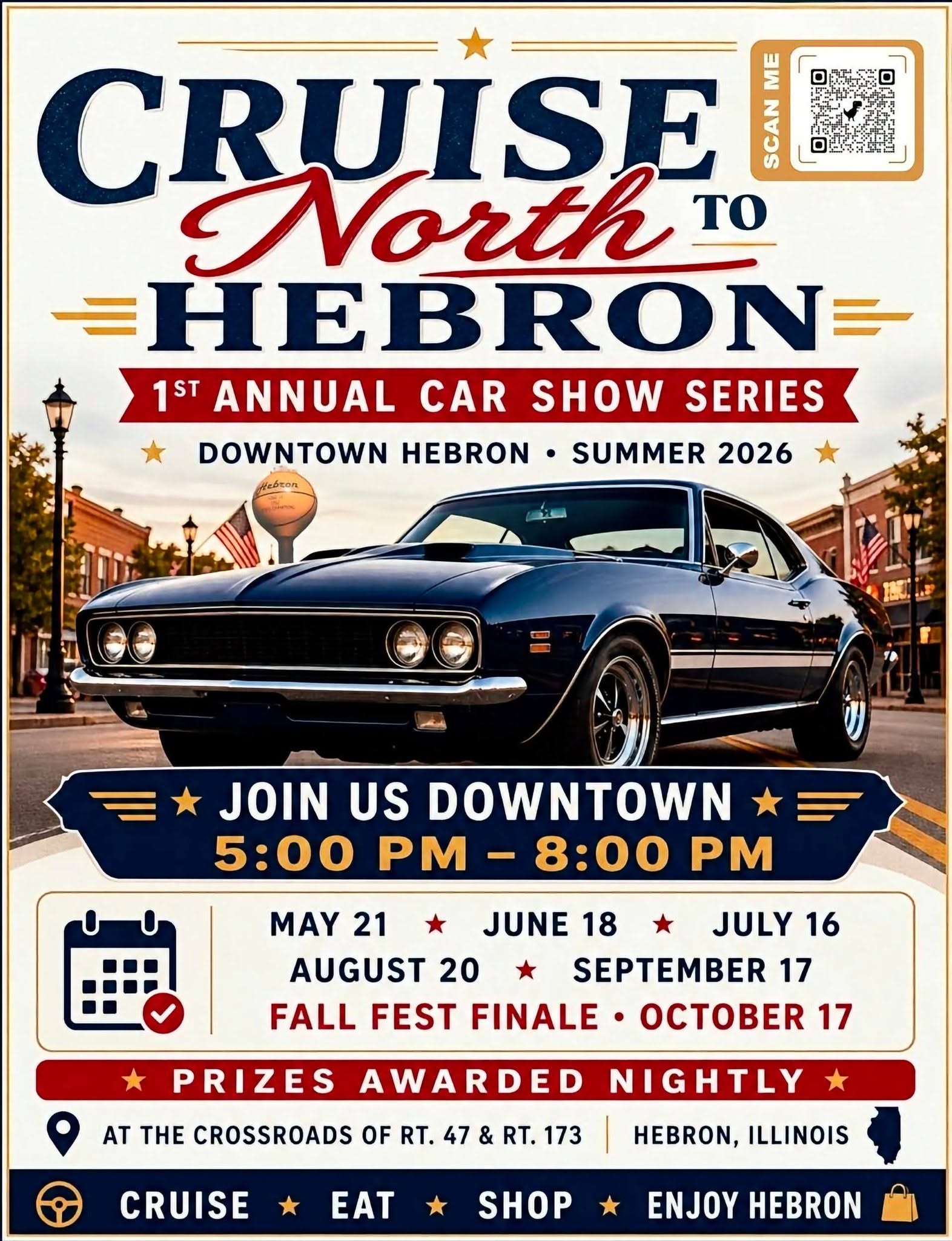 Flyer for Cruise North to Hebron 1st Annual Car Show Series