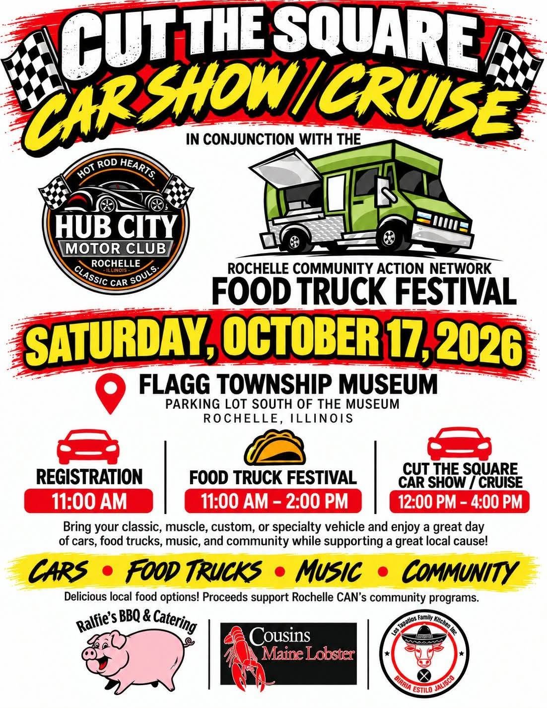 Flyer for Cut The Square Car Show / Cruise - Hub City Motor Club