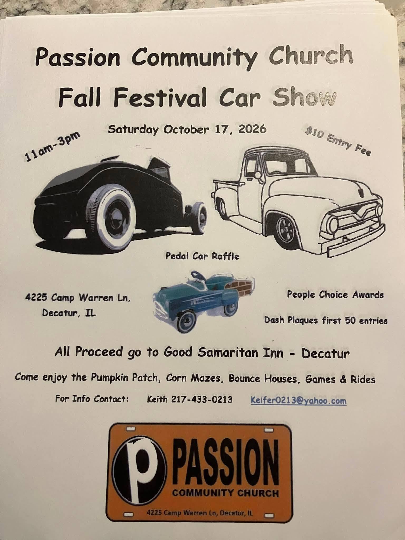 Flyer for Passion Community Church Fall Festival Car Show