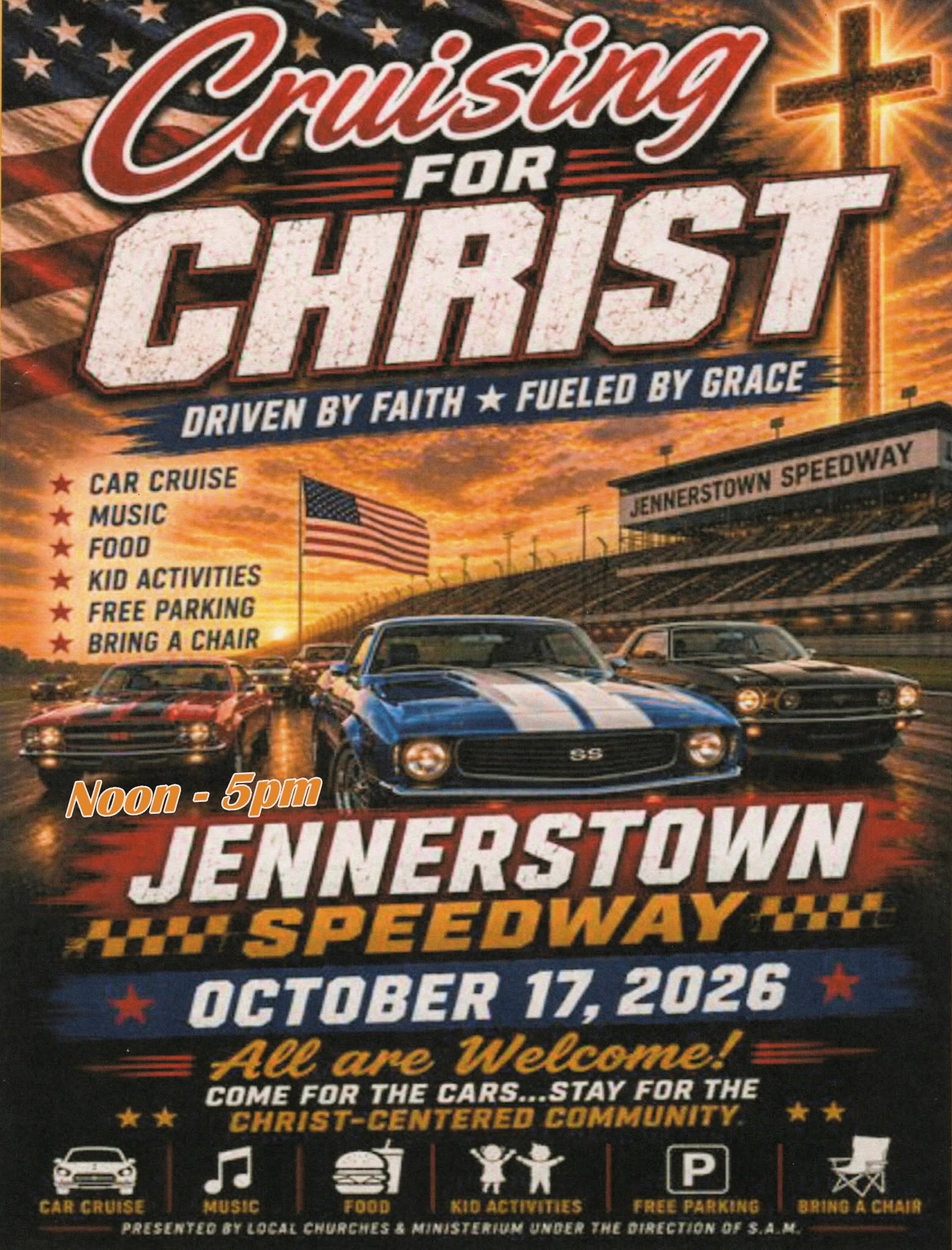 Flyer for Cruising for Christ at Jennerstown Speedway