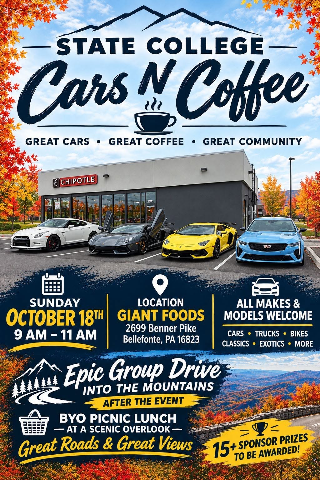 Flyer for State College Cars N Coffee