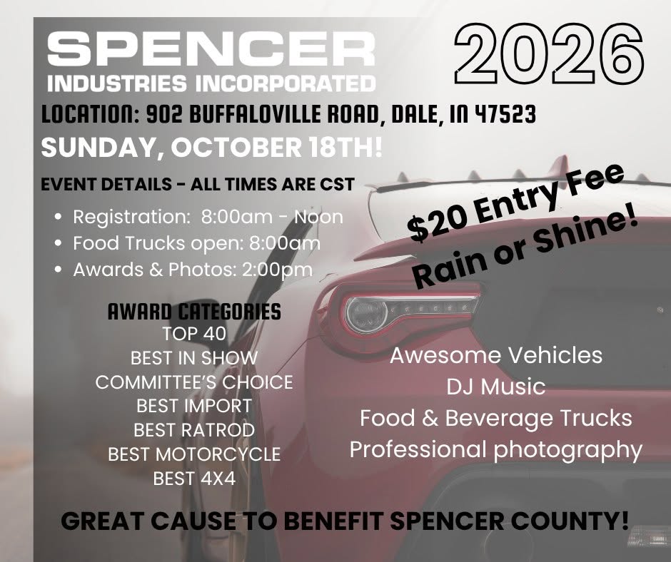 Flyer for Spencer Industries Incorporated Car Show 2026