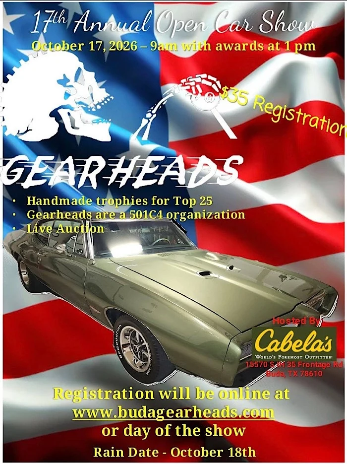 Flyer for 17th Annual Gearheads Open Car Show