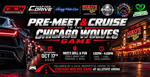 Flyer for Pre-Meet & Cruise to the Chicago Wolves Game