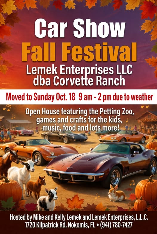 Flyer for Car Show Fall Festival at Lemek Enterprises LLC dba Corvette Ranch