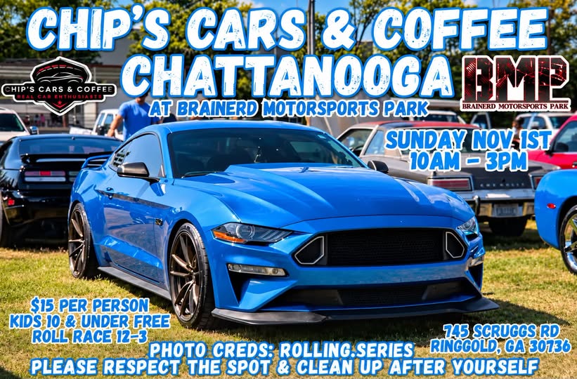Flyer for Chip's Cars & Coffee Chattanooga
