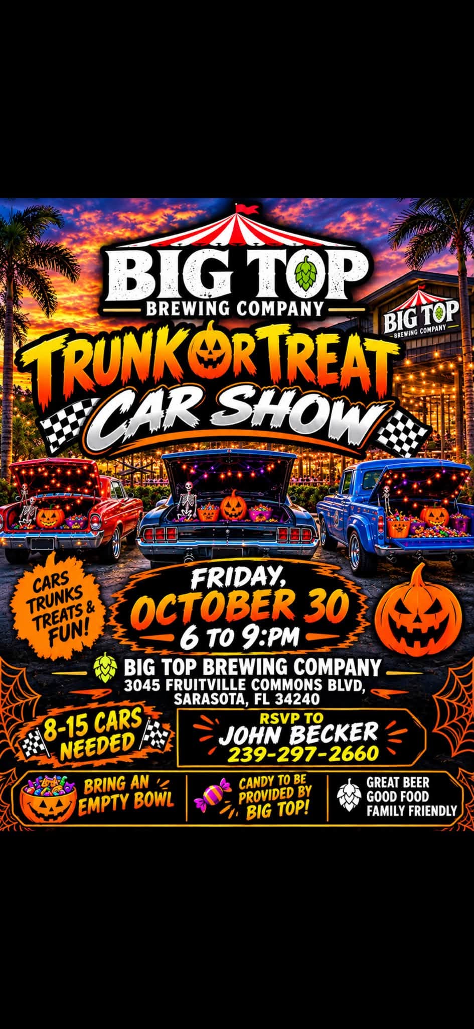 Flyer for Big Top Brewing Company Trunk or Treat Car Show