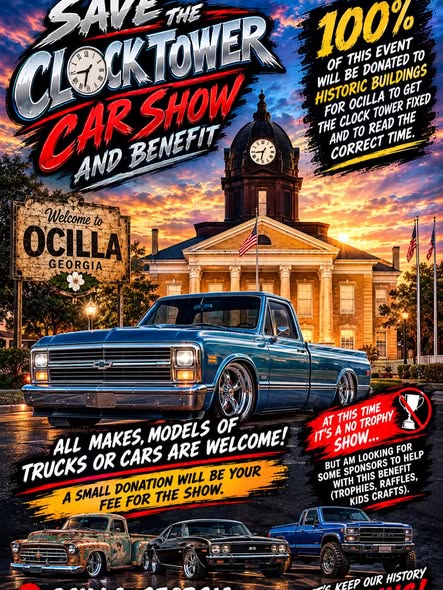 Flyer for Save the Clock Tower Car Show and Benefit