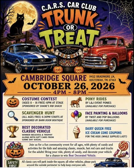 Flyer for C.A.R.S. Car Club Trunk or Treat