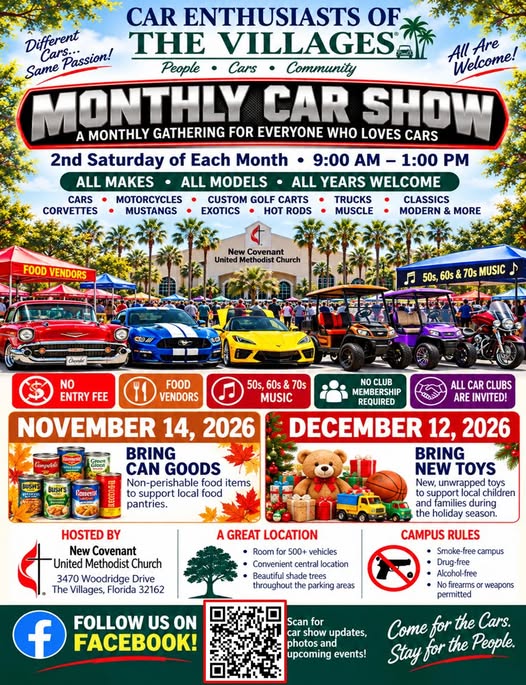Flyer for Car Enthusiasts of The Villages Monthly Car Show