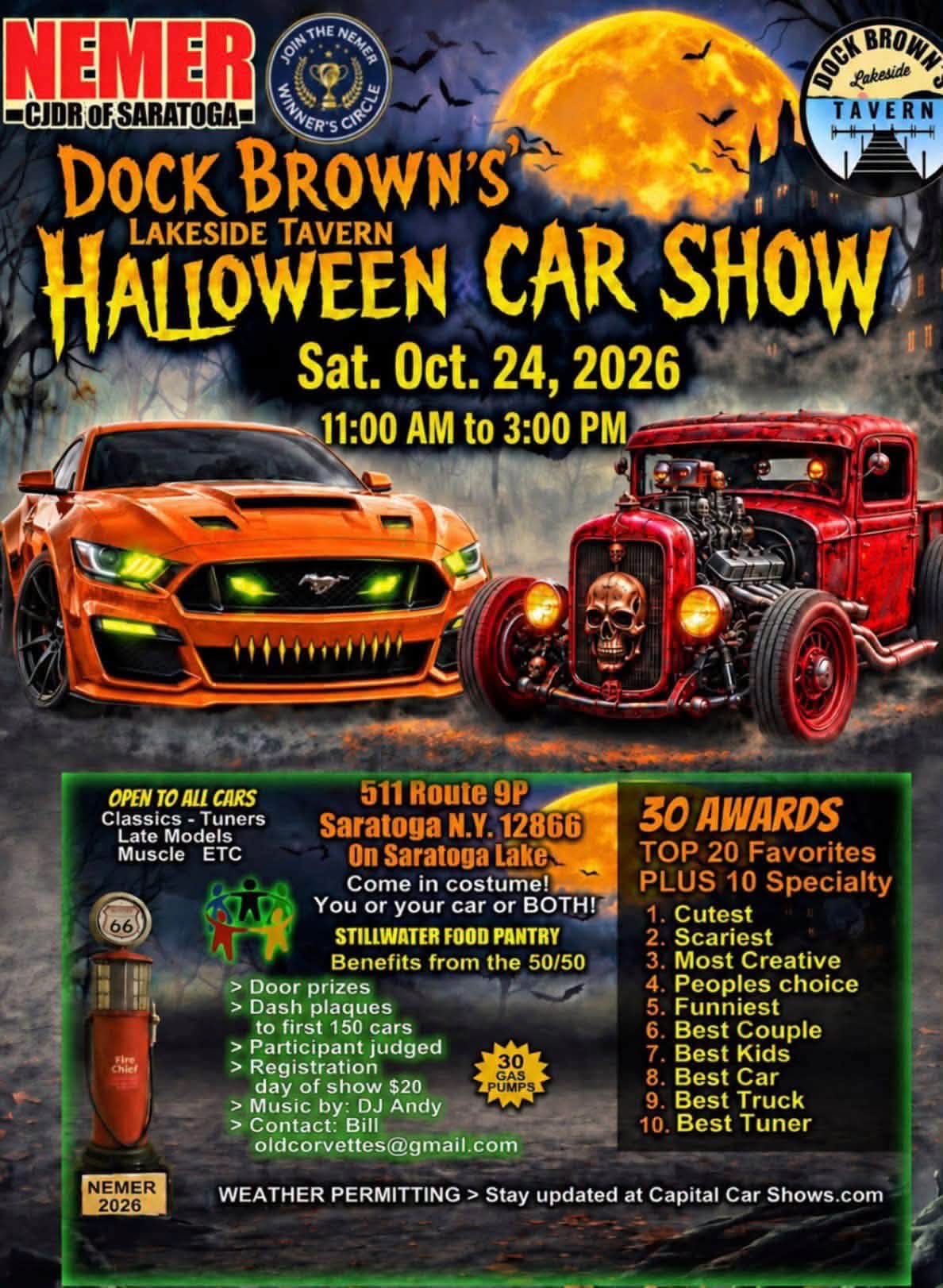Flyer for Dock Brown's Lakeside Tavern Halloween Car Show