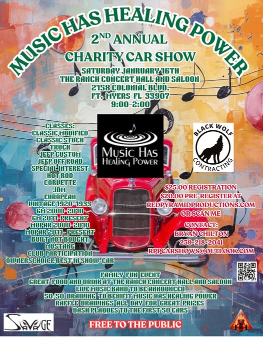 Flyer for Music Has Healing Power 2nd Annual Charity Car Show