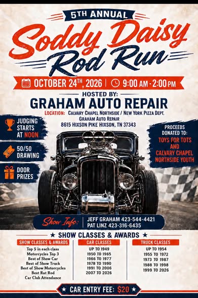 Flyer for 5th Annual Soddy Daisy Rod Run