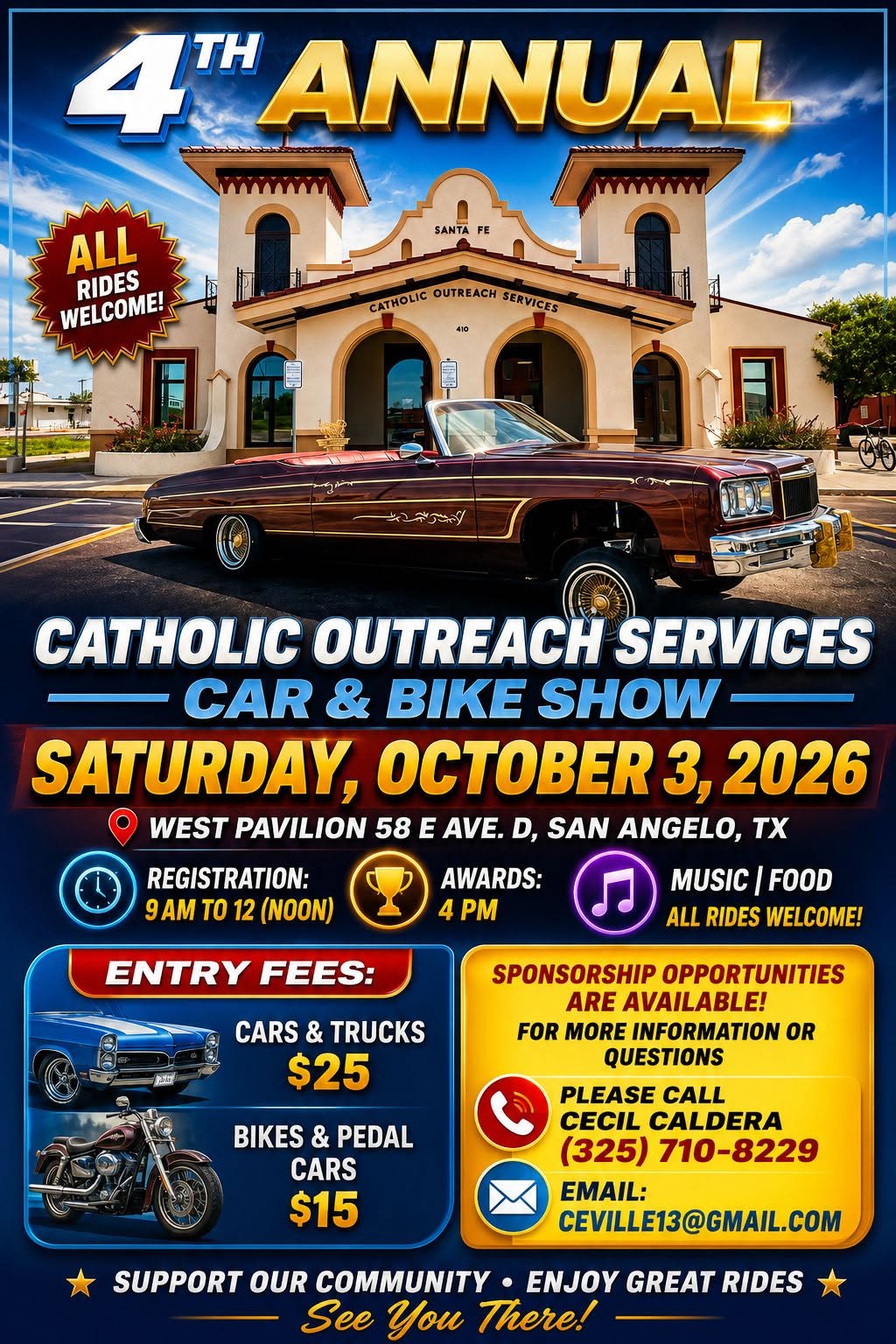 Flyer for Catholic Outreach Services 4th Annual Car & Bike Show