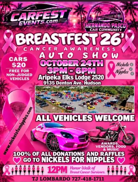 Flyer for Breastfest 26 Cancer Awareness Auto Show