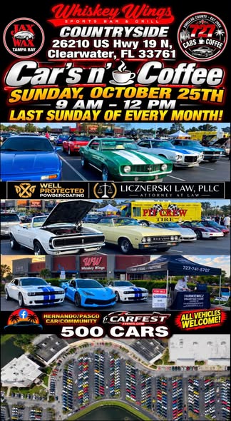 Flyer for Whiskey Wings Countryside Cars n' Coffee