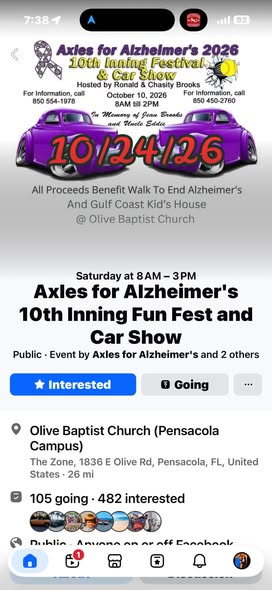 Flyer for Axles for Alzheimer's 10th Inning Fun Fest and Car Show